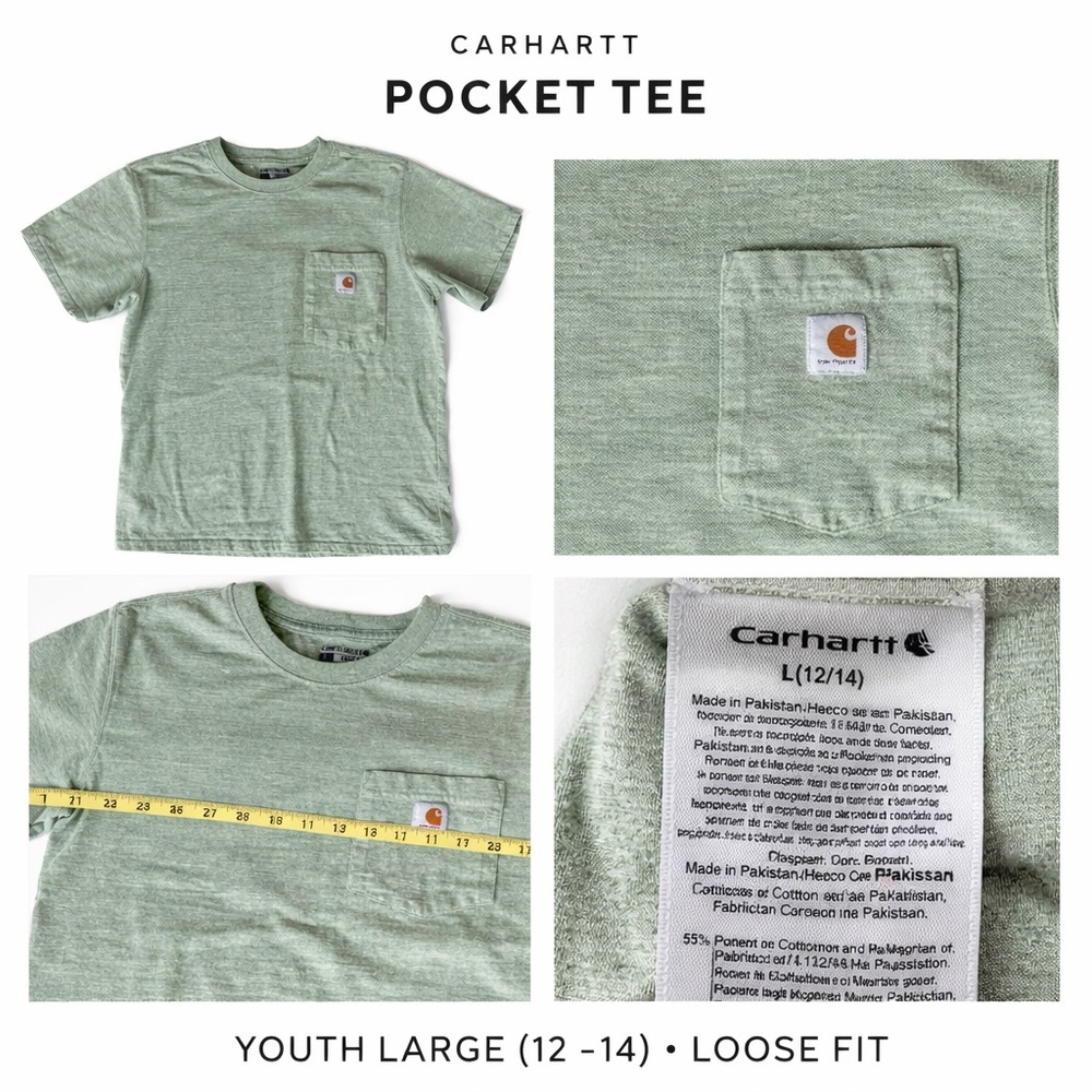 Carhartt Pocket Tee Youth L (12–14) Green Loose Fit Short Sleeve Shirt